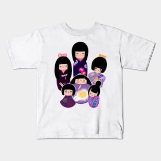 Kokeshi in Purple Kids T-Shirt